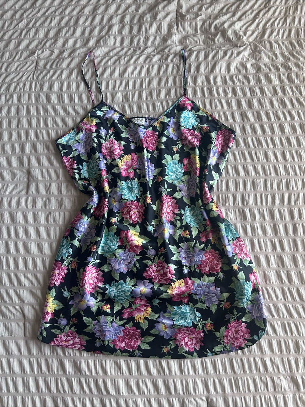 Intimate Moods Black Floral Satin Slip Dress (3X)